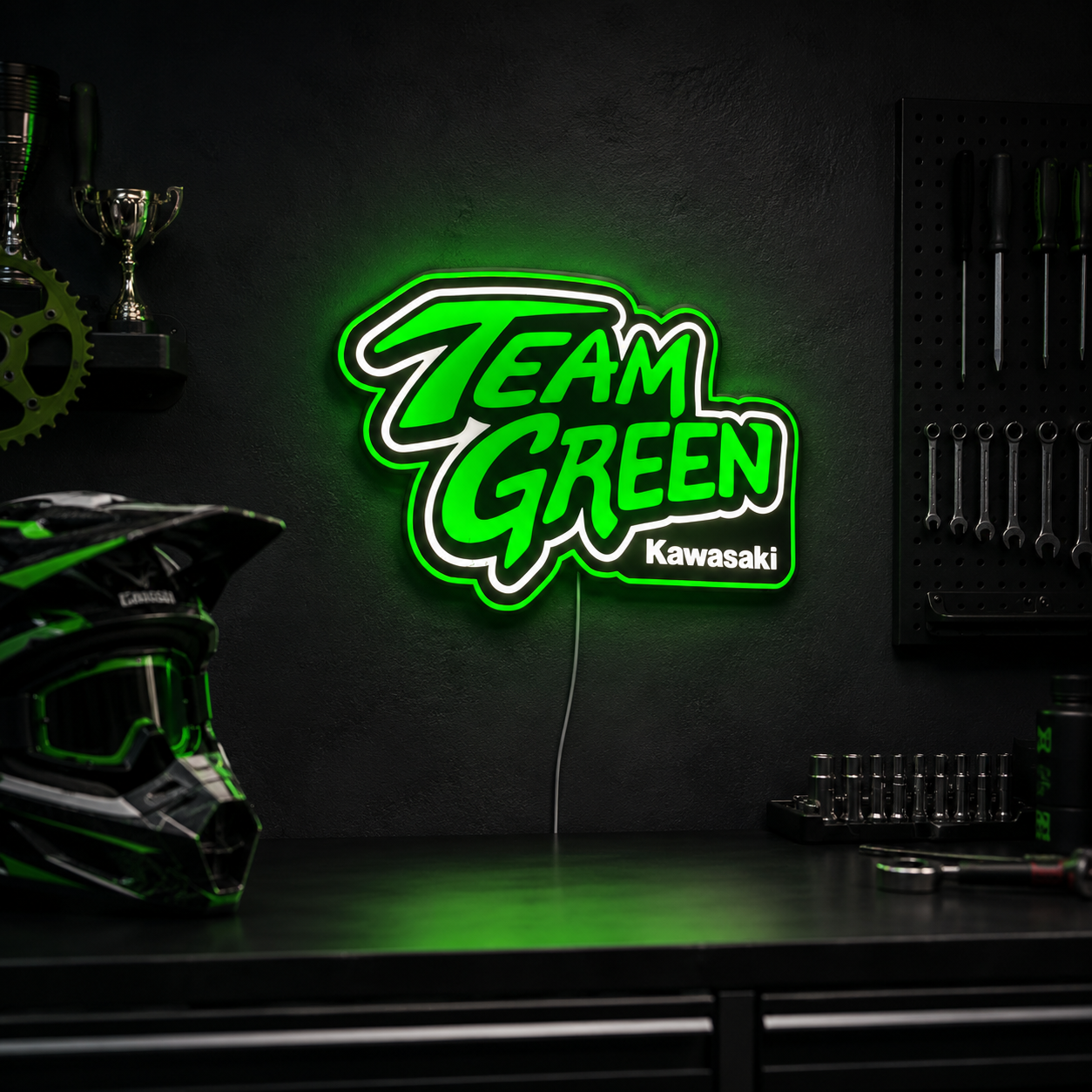 Kawasaki Team Green LED Wall Light – Motocross Garage Sign