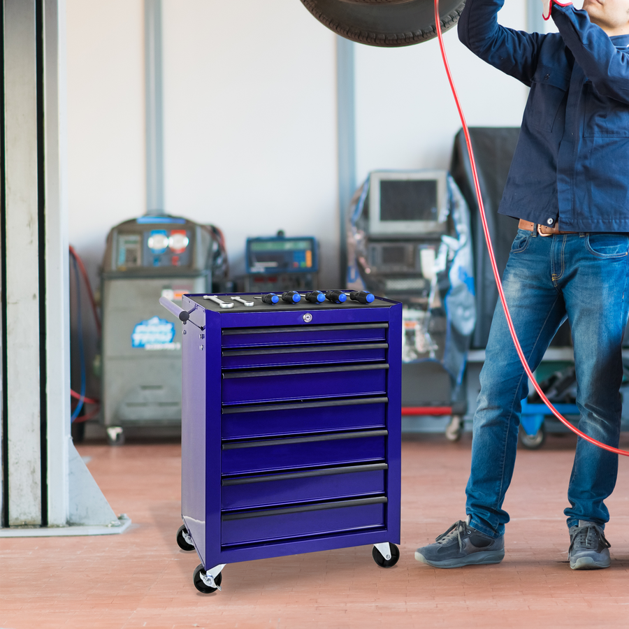 Rolling Metal Tool Chest with 7 Drawers - 20" Steel Cabinet - Purple