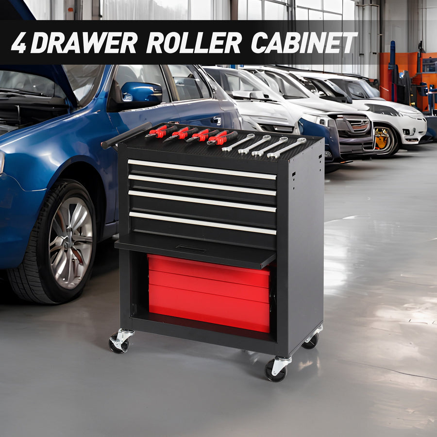 4-Drawer Rolling Tool Chest Cabinet with Wheels - Black