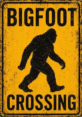 Bigfoot Crossing 7x10 metal sign for cabin garage and man cave decor