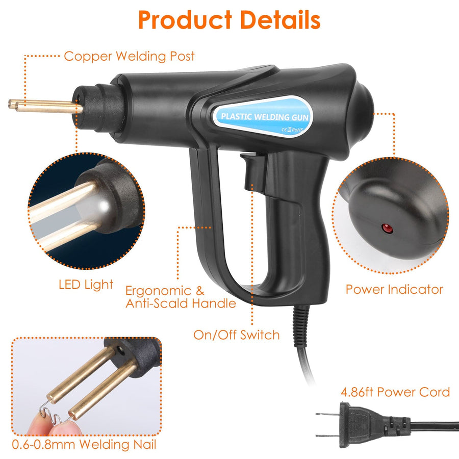 70W Plastic Welder Car Bumper Repair Kit Hot Stapler Welding Gun Plastic Repair Machine Soldering Tool with 200 Staples Pliers Cutter