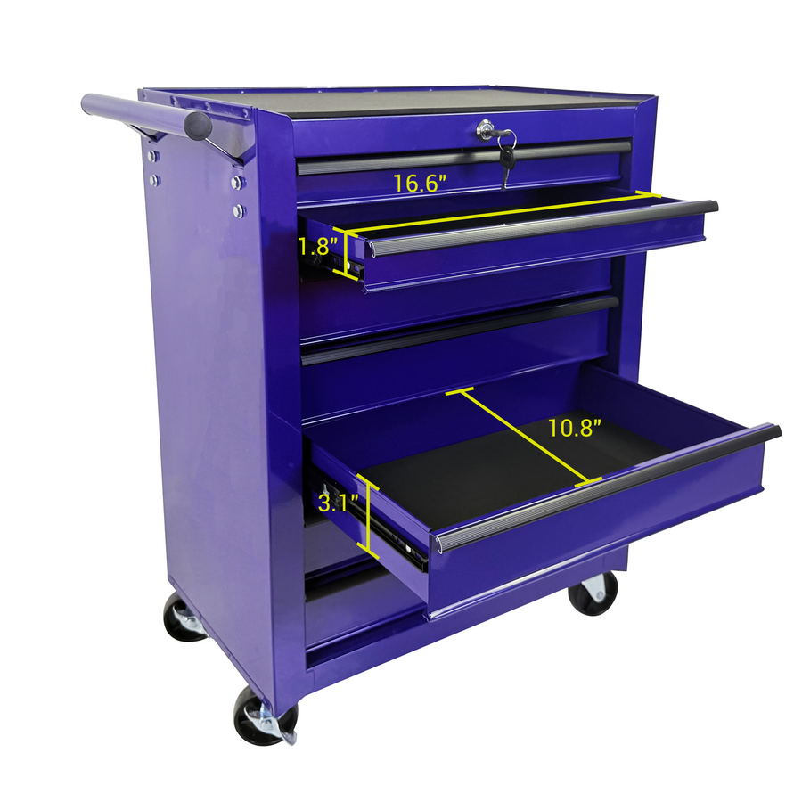 Rolling Metal Tool Chest with 7 Drawers - 20" Steel Cabinet - Purple