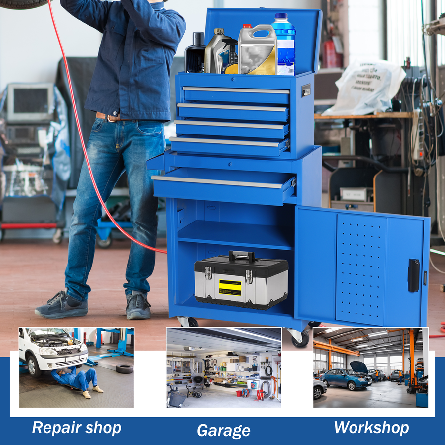 5-Drawer Rolling Tool Storage Cabinet with Detachable Top Toolbox - Multiple Colors