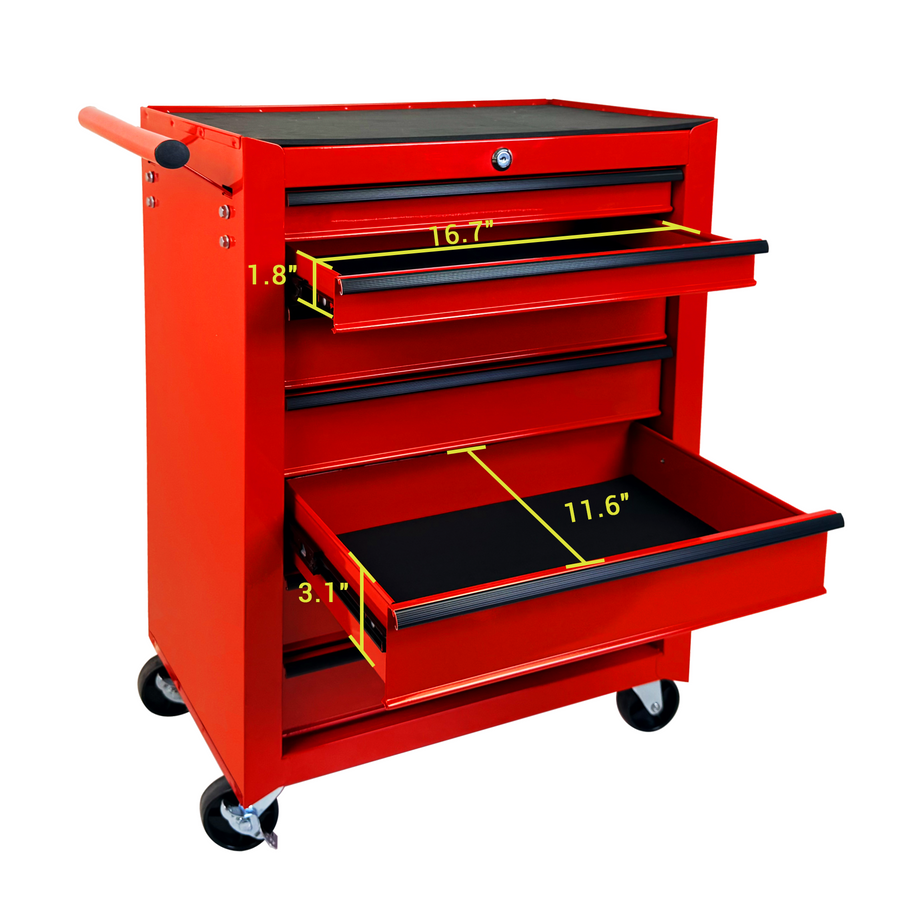 Rolling Metal Tool Chest with 7 Drawers – 20" Steel Cabinet - Red