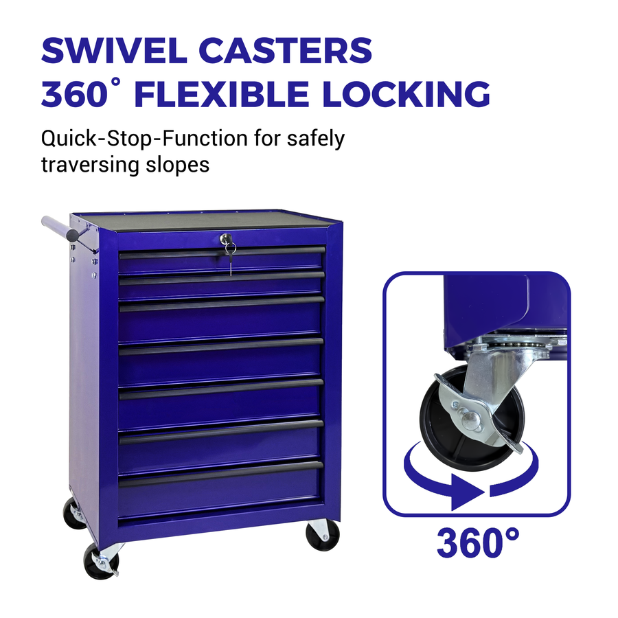 Rolling Metal Tool Chest with 7 Drawers - 20" Steel Cabinet - Purple