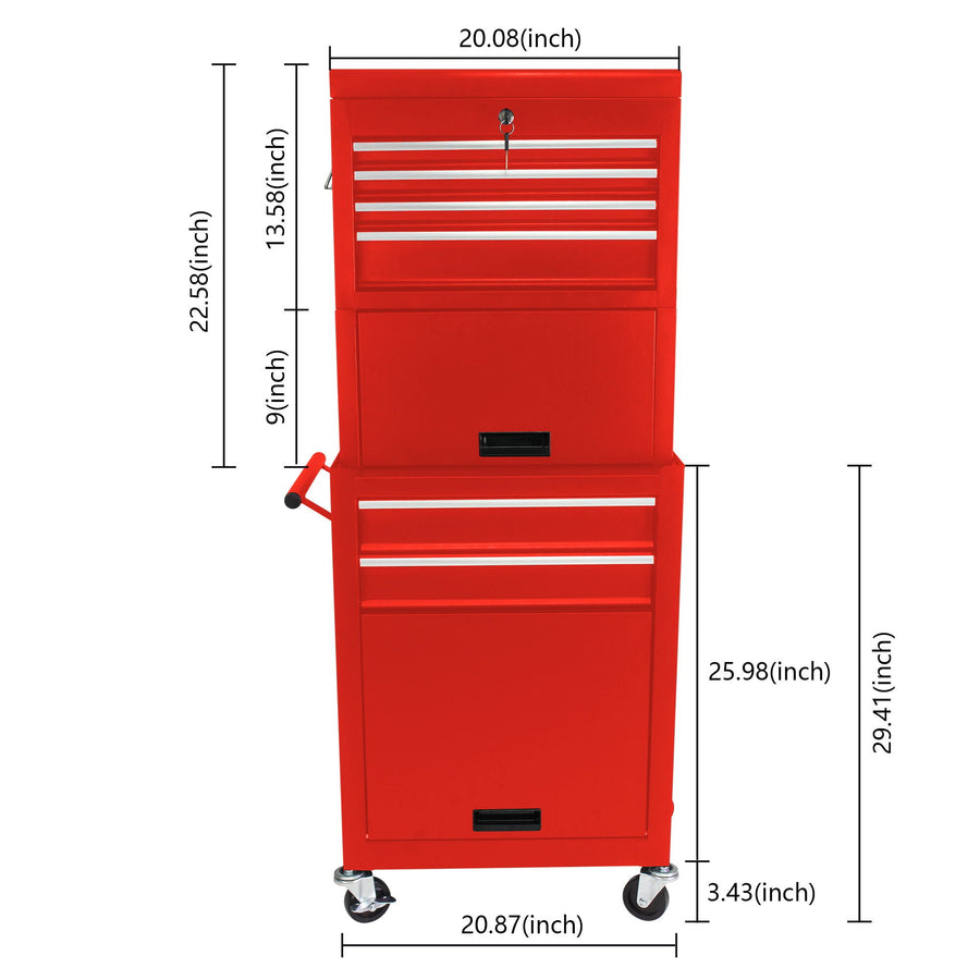 6 Drawer Lockable Tool Cabinet with Detachable Toolbox - Black, Red, or Blue