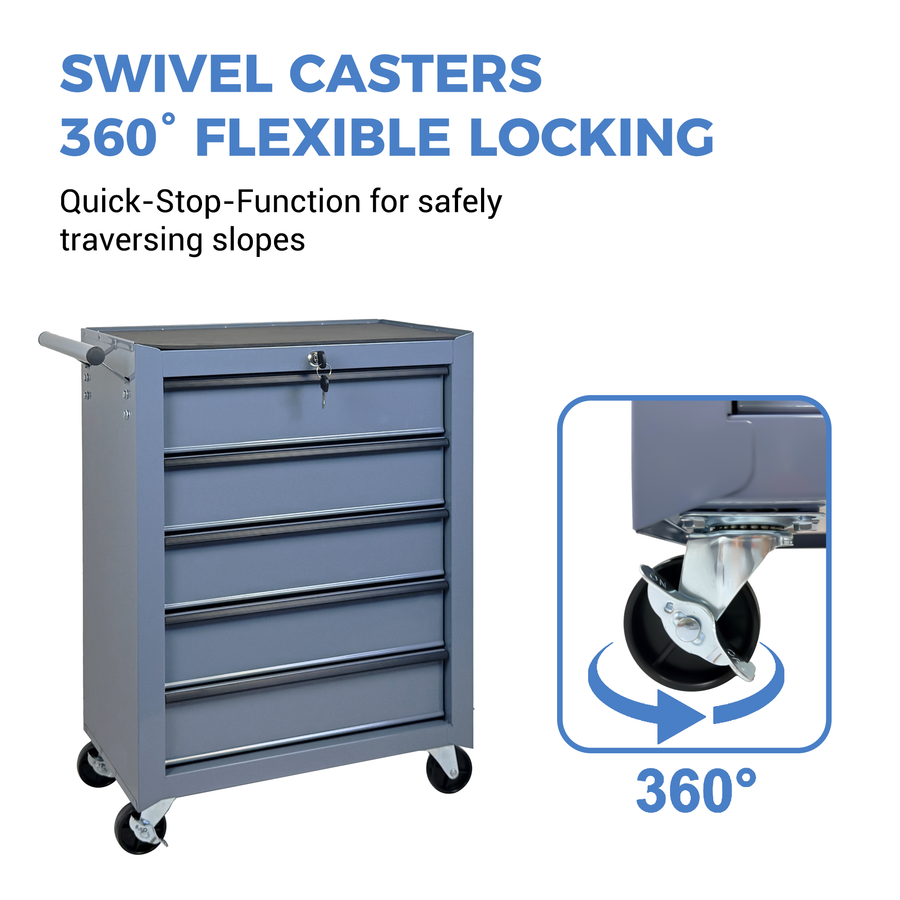 Rolling Metal Tool Chest with 5 Drawers - Steel Storage Cabinet