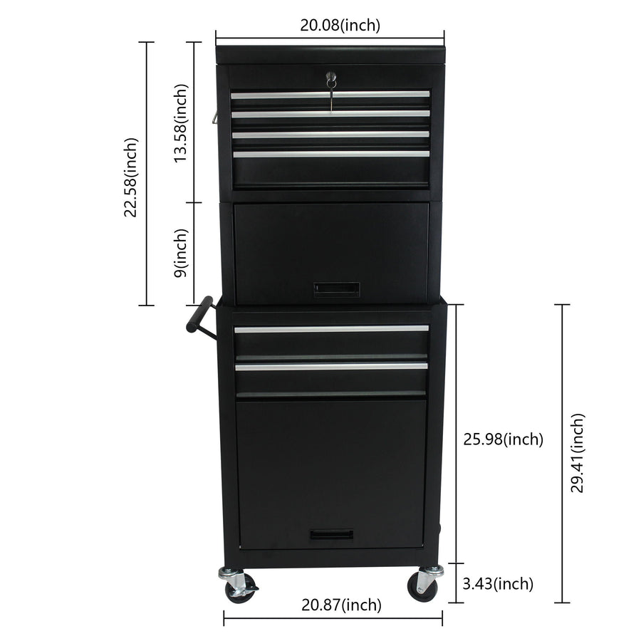 6 Drawer Lockable Tool Cabinet with Detachable Toolbox - Black, Red, or Blue