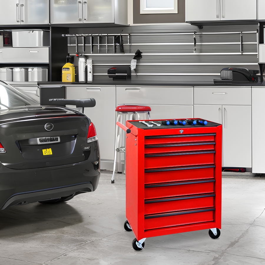 Rolling Metal Tool Chest with 7 Drawers – 20" Steel Cabinet - Red