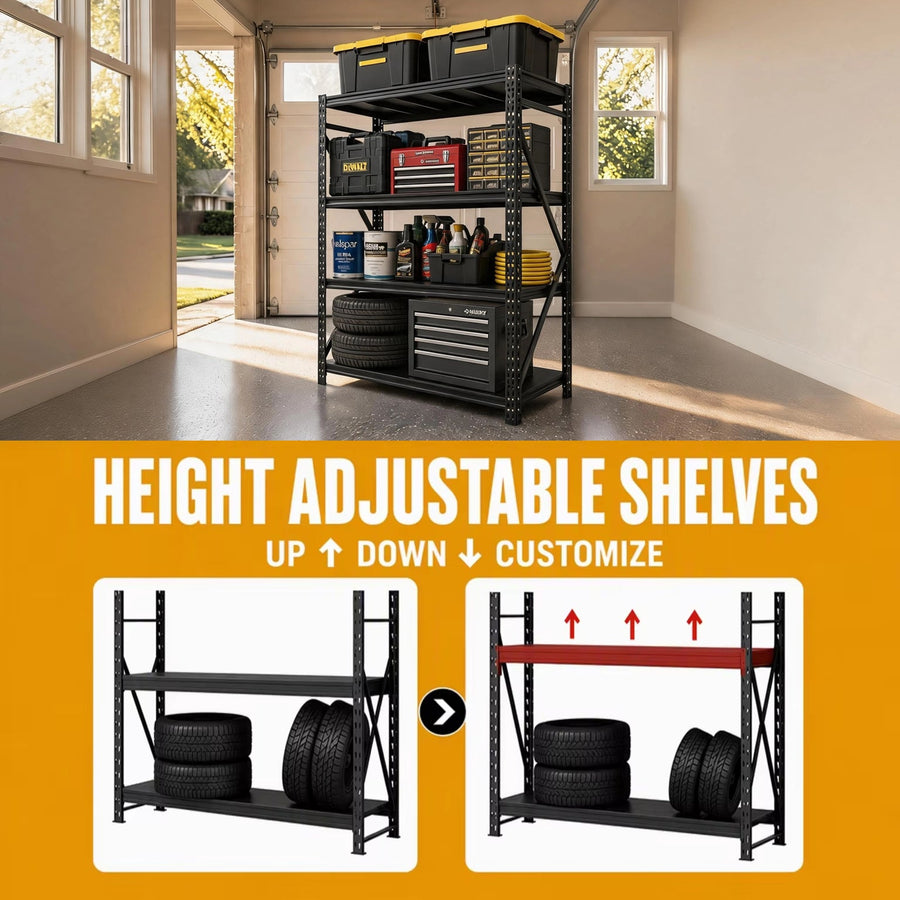 Metal Storage Shelving Unit, 4-Tier 6000LBS Adjustable Garage Shelving Rack, 47.24" W x 19.69" D x 71.65" H, Steel Storage Shelf Organizer for Garage, Workshop, Basement, Pantry