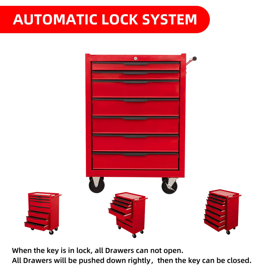 7-Drawer Rolling Tool Chest Cabinet with Locking Wheels - Red