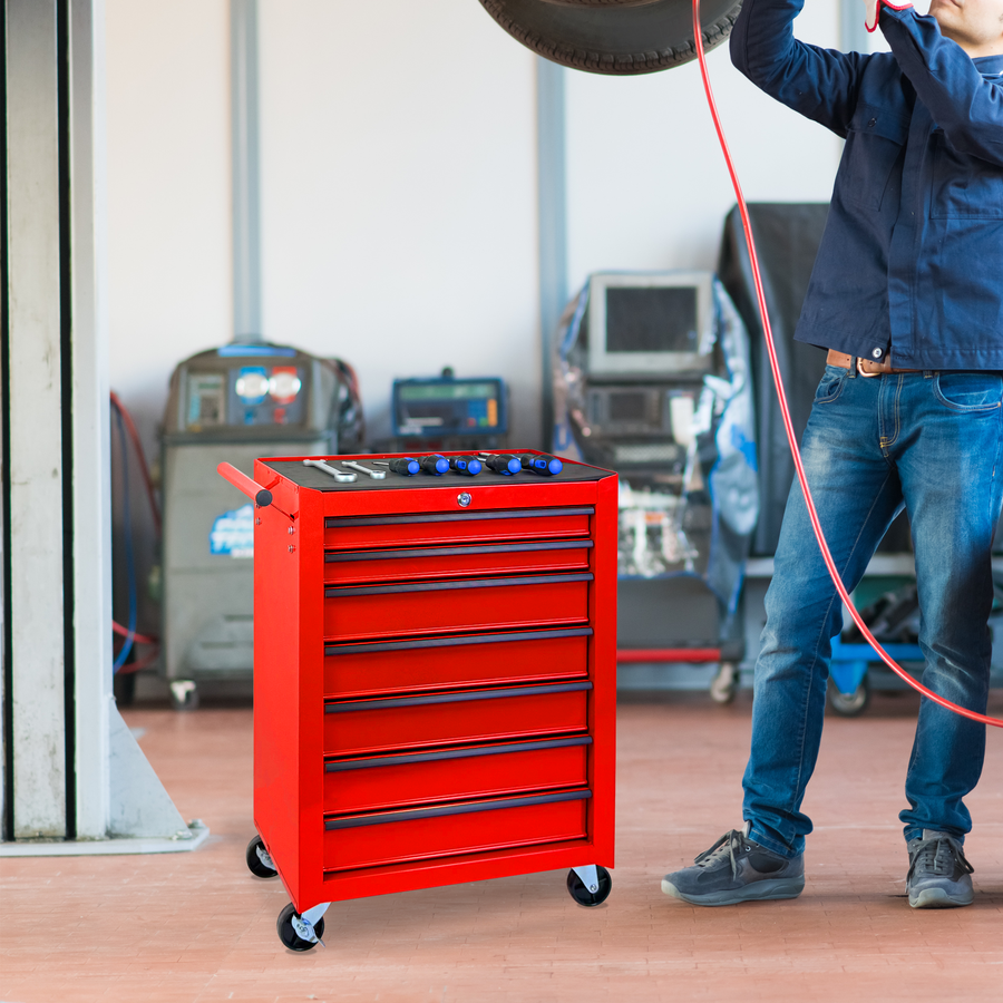 Rolling Metal Tool Chest with 7 Drawers – 20" Steel Cabinet - Red