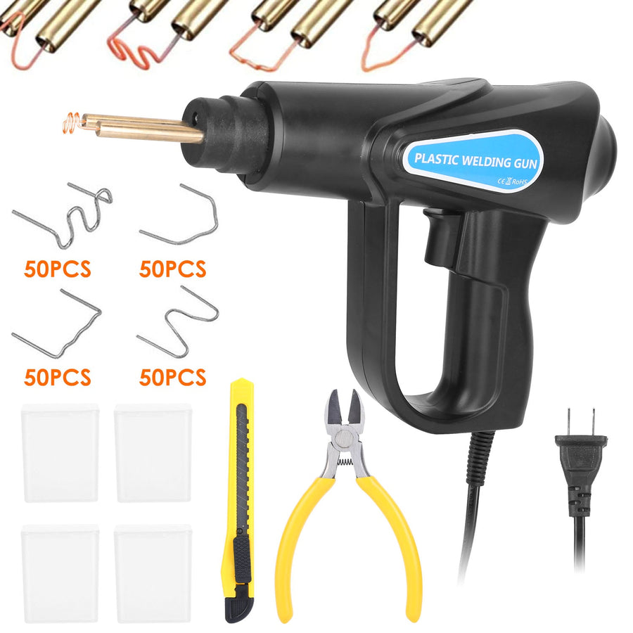 70W Plastic Welder Car Bumper Repair Kit Hot Stapler Welding Gun Plastic Repair Machine Soldering Tool with 200 Staples Pliers Cutter