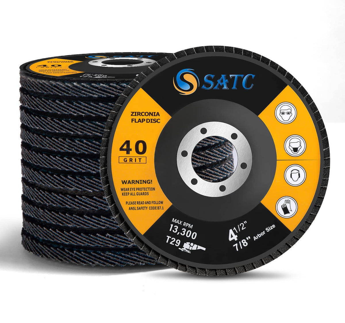 S SATC Flap Discs 4-1/2 in, 40 Grit Zirconia, Type 29, 10 Pack