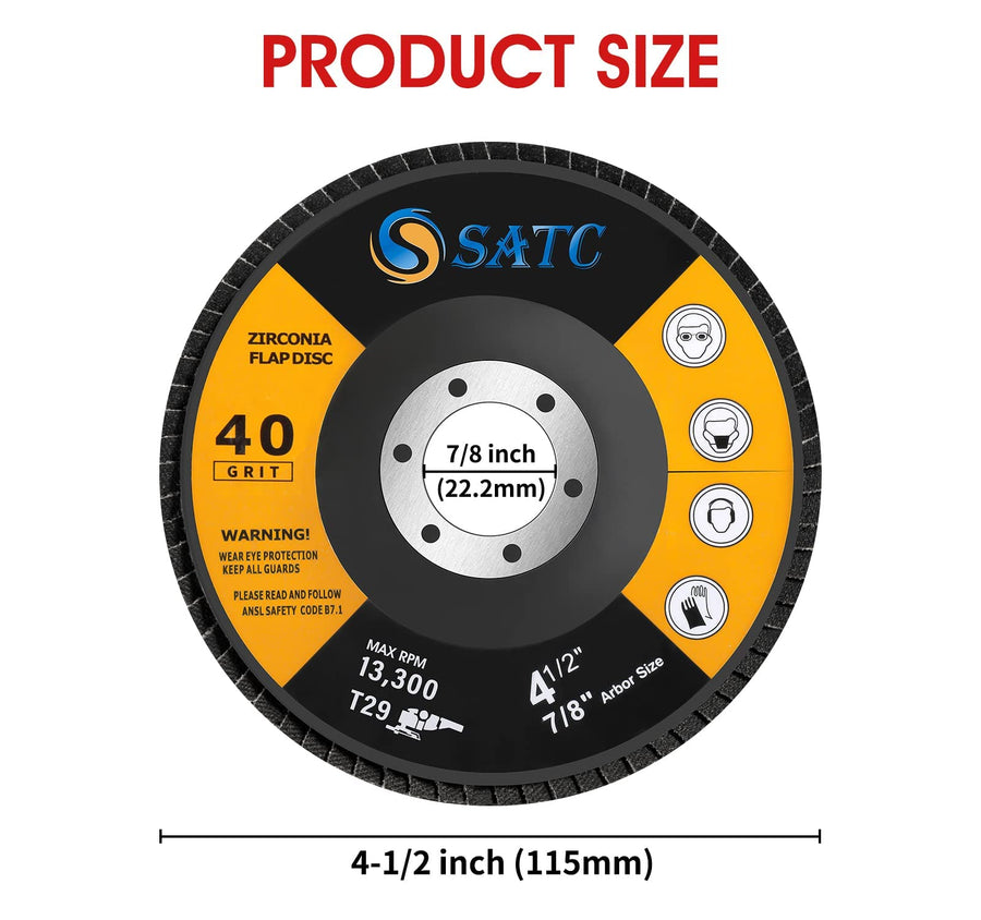 S SATC Flap Discs 4-1/2 in, 40 Grit Zirconia, Type 29, 10 Pack