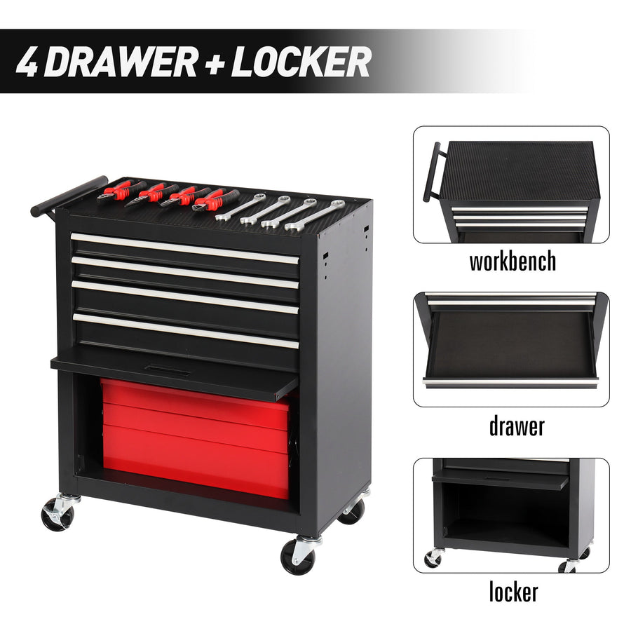 4-Drawer Rolling Tool Chest Cabinet with Wheels - Black
