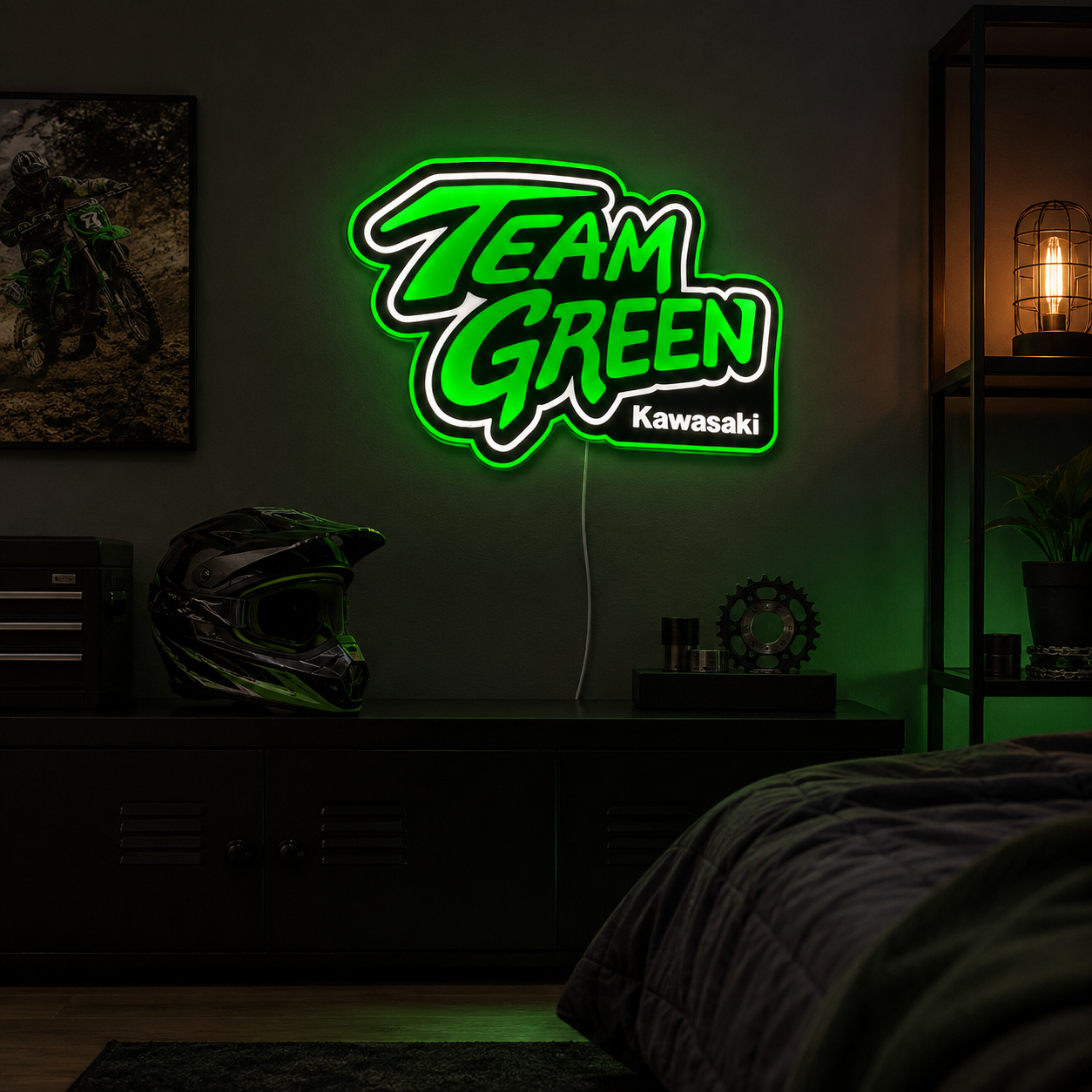 Kawasaki Team Green LED Wall Light – Motocross Garage Sign