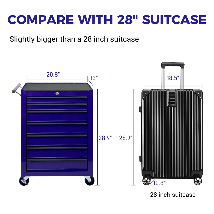 Rolling Metal Tool Chest with 7 Drawers - 20" Steel Cabinet - Purple
