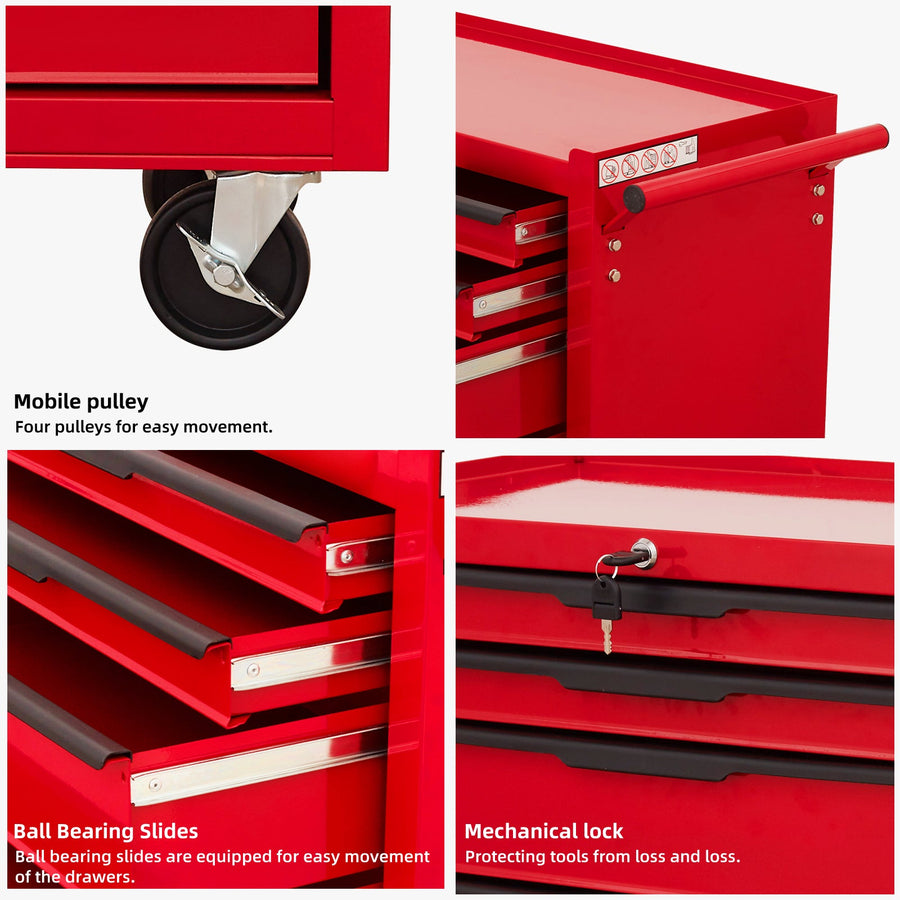 7-Drawer Rolling Tool Chest Cabinet with Locking Wheels - Red