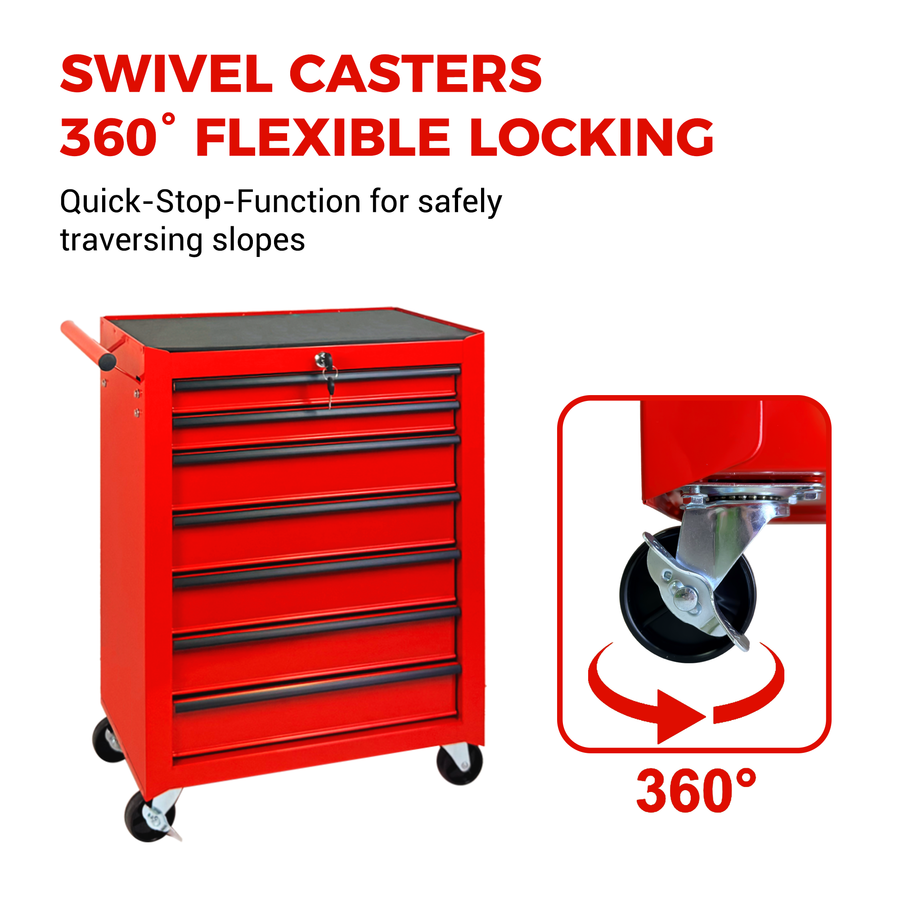 Rolling Metal Tool Chest with 7 Drawers – 20" Steel Cabinet - Red