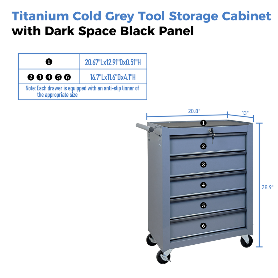 Rolling Metal Tool Chest with 5 Drawers - Steel Storage Cabinet