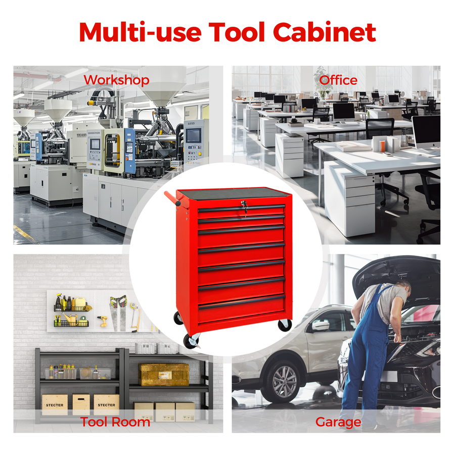 Rolling Metal Tool Chest with 7 Drawers – 20" Steel Cabinet - Red