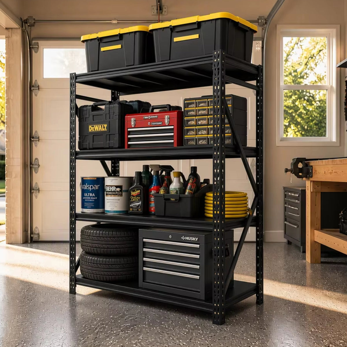Metal Storage Shelving Unit, 4-Tier 6000LBS Adjustable Garage Shelving Rack, 47.24" W x 19.69" D x 71.65" H, Steel Storage Shelf Organizer for Garage, Workshop, Basement, Pantry