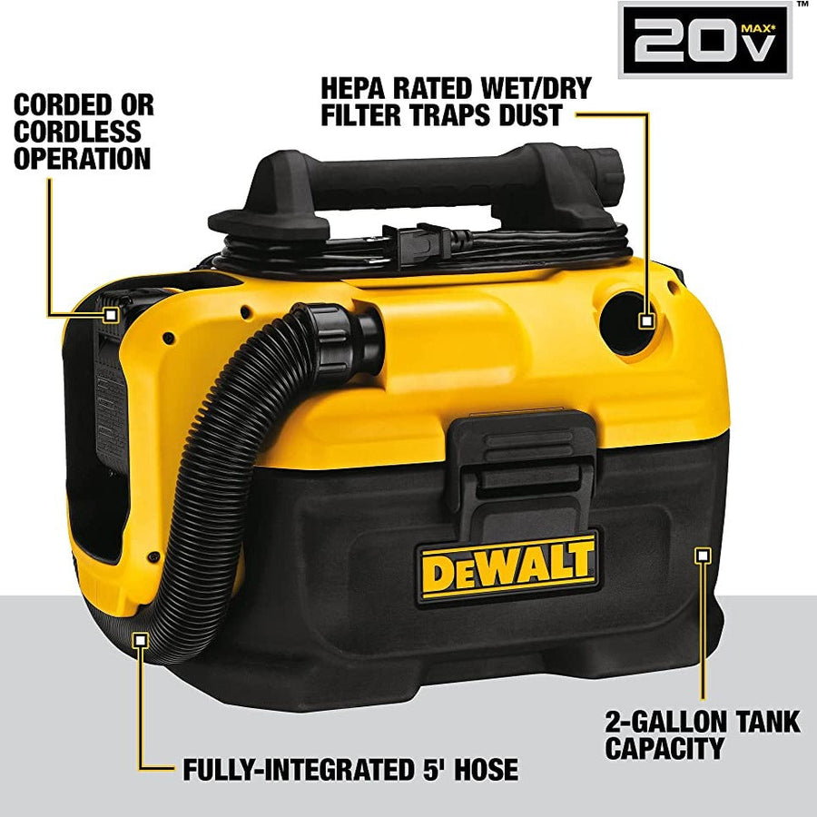DeWalt DCV581H 20V MAX Corded/Cordless 2-Gallon Wet-Dry Vacuum