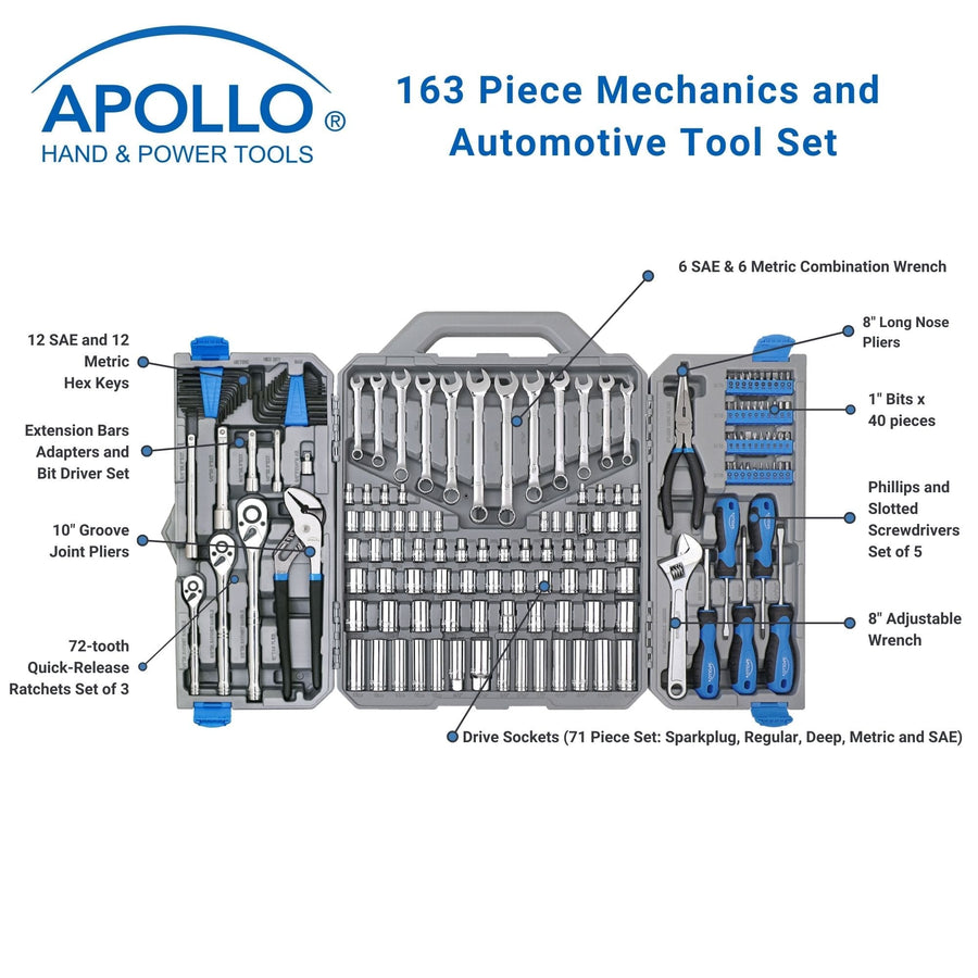 Apollo DT0002 163-Piece Mechanics Tool Set – SAE & Metric
