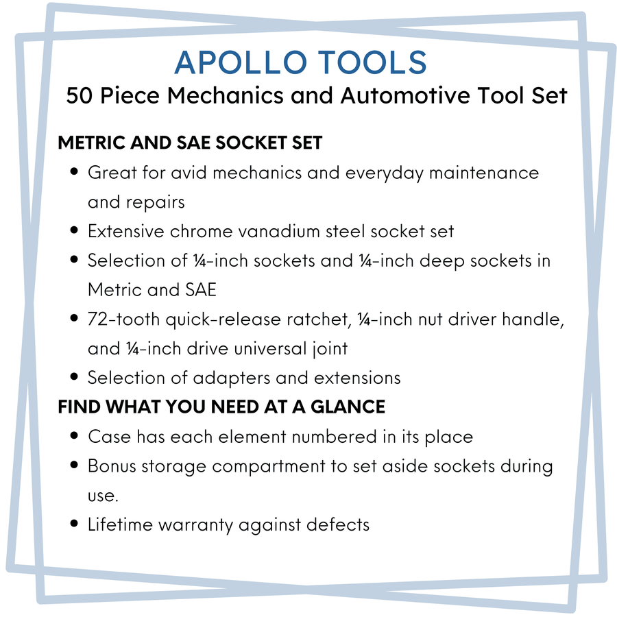 APOLLO TOOLS - DT0004-50 Piece ¼” Drive Socket Set