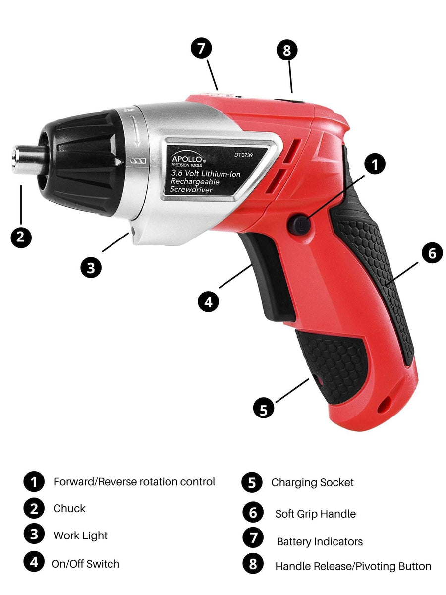Apollo DT0739 161-Piece Home Tool Kit with 3.6V Cordless Screwdriver