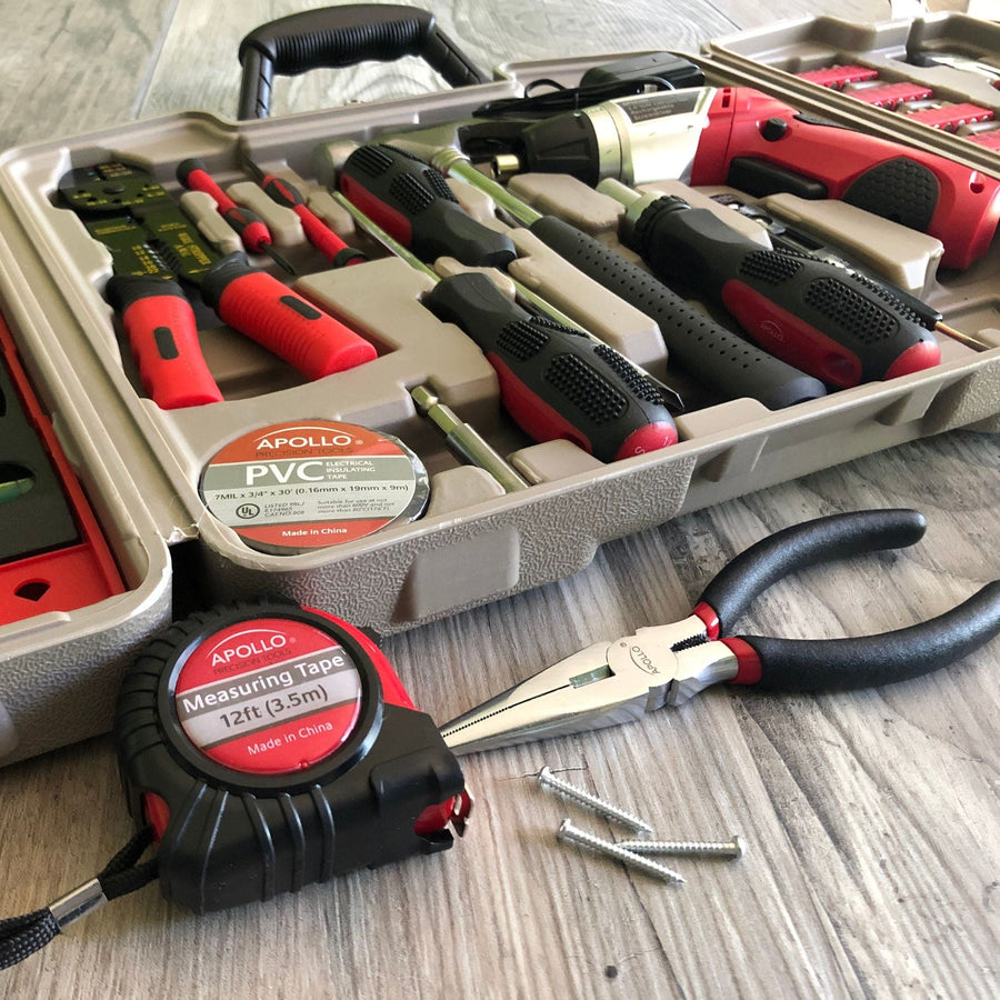 Apollo DT0739 161-Piece Home Tool Kit with 3.6V Cordless Screwdriver