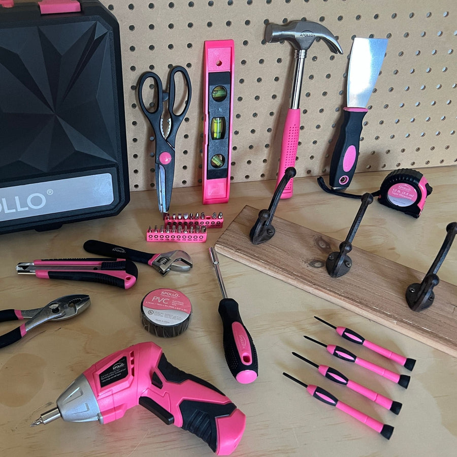New and Improved 135 Piece Pink Household Tool Set with Pivoting Dual-Angle 3.6 Volt Lithium-Ion Cordless Screwdriver in Hard Case - DT0774P