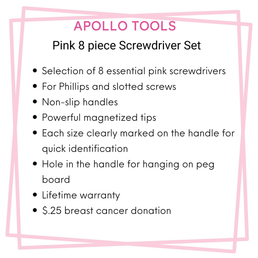 Apollo Tools 8 Pink Essential Screwdriver Set DT5018P