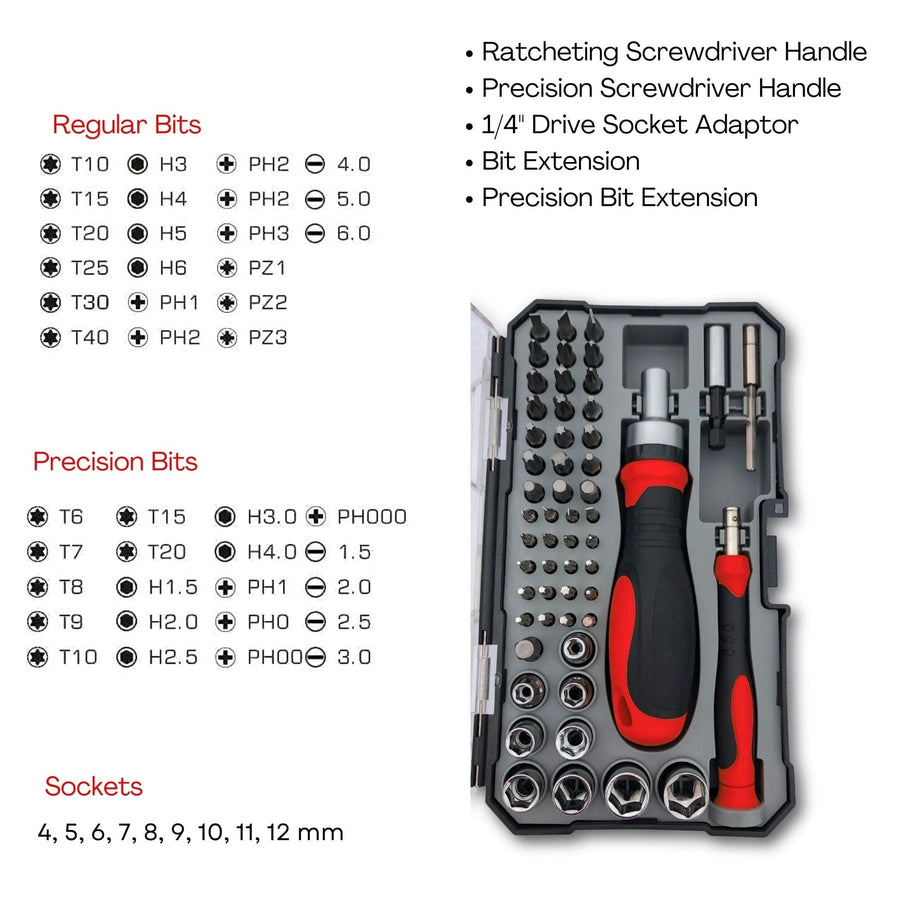 55 Piece Metric Tool Set with Ratcheting Bit Driver, Precision Bit Driver and Bit Assortment - DT5024
