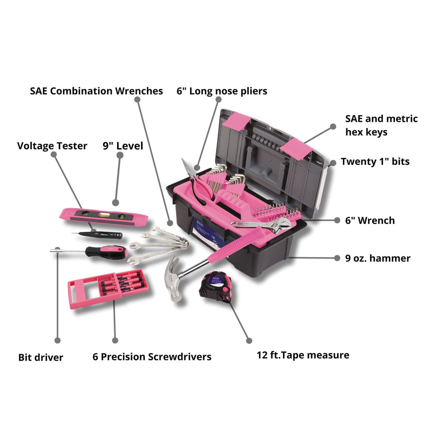 53 Piece Household Tool Kit with Tool Box Pink- DT9773P