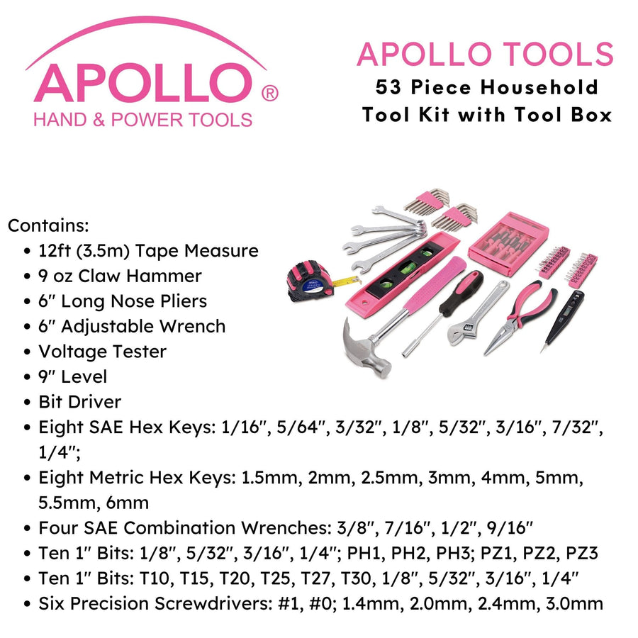 53 Piece Household Tool Kit with Tool Box Pink- DT9773P