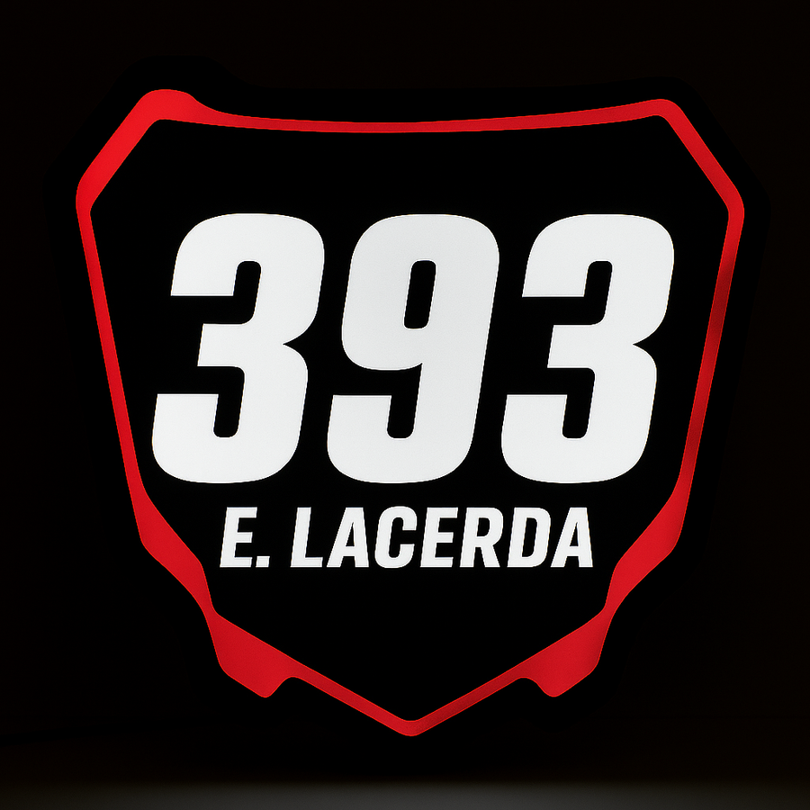 Custom dirt bike rider LED plate with personalized name and race number