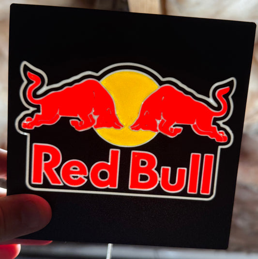 Custom Red Bull LED Light Sign – 3D Printed Garage Plate (5x5”)