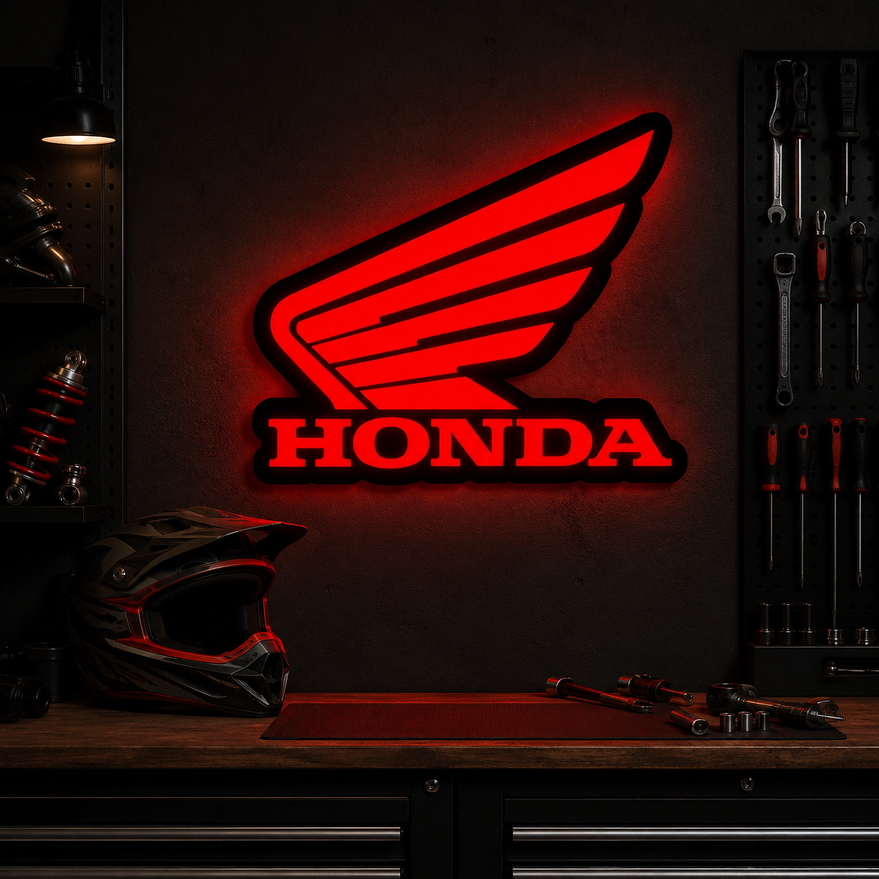 Honda LED Wall Light – Red Motorcycle Garage & Man Cave Sign