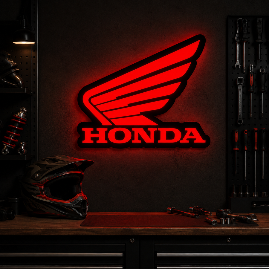 Honda LED Wall Light – Red Motorcycle Garage & Man Cave Sign