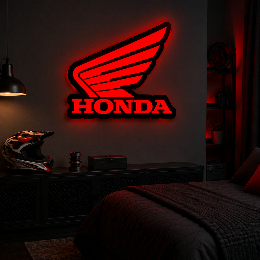 Honda LED Wall Light – Red Motorcycle Garage & Man Cave Sign