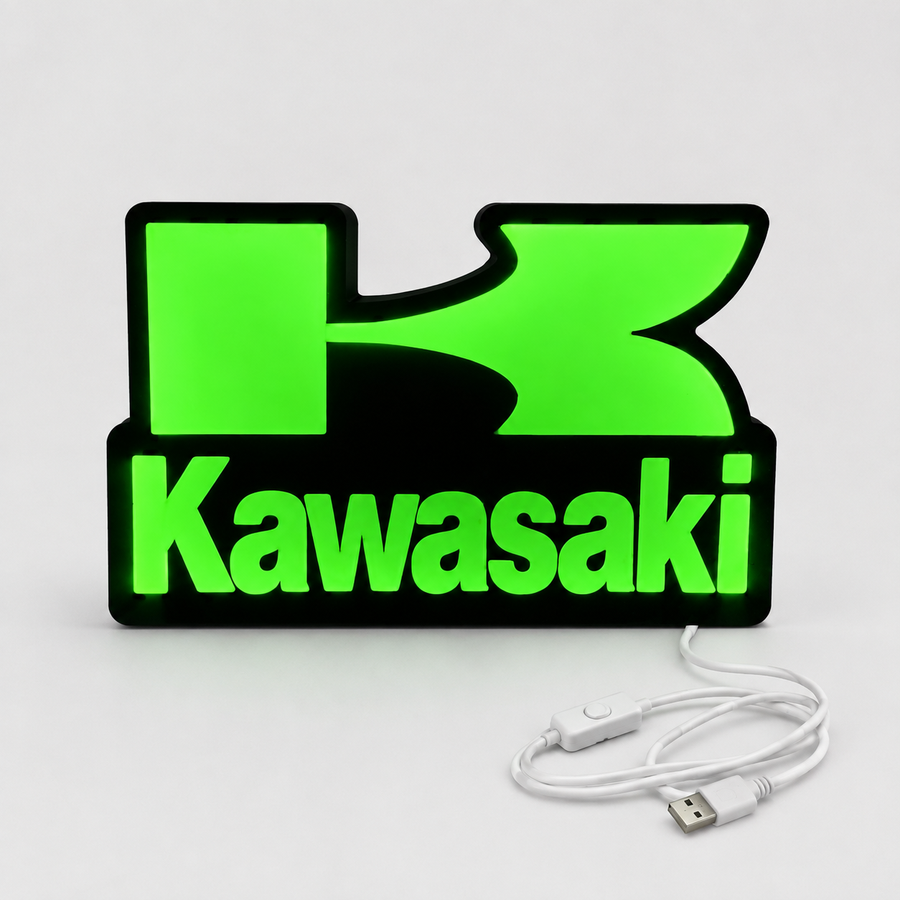 Kawasaki LED Wall Light – Green Motorcycle Garage & Man Cave Sign
