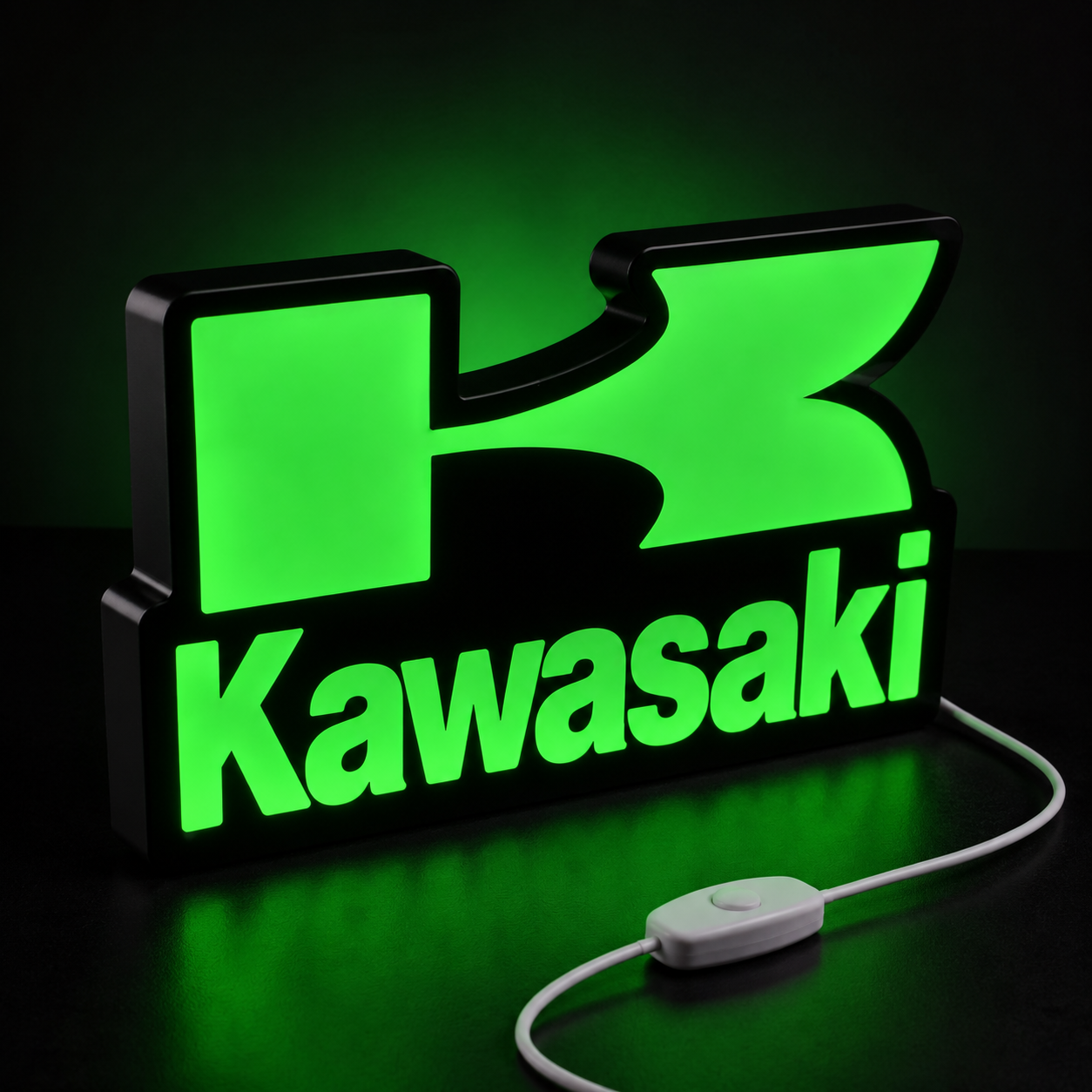 Kawasaki LED Wall Light – Green Motorcycle Garage & Man Cave Sign