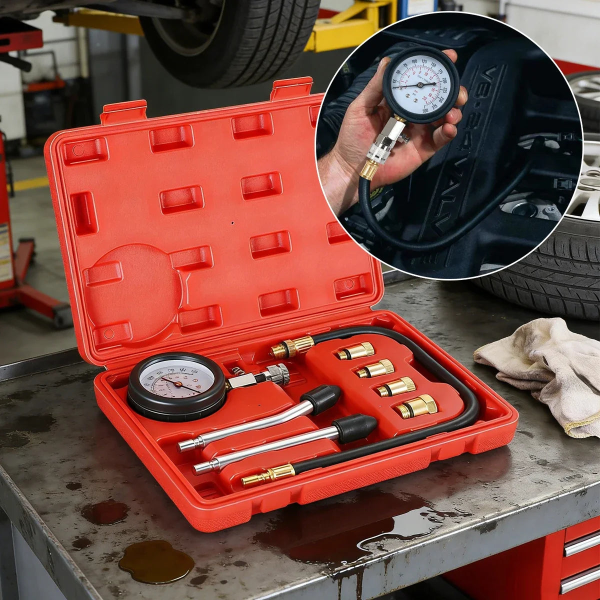 Engine Compression Tester Gauge - Automotive Workshop Diagnostic Tool