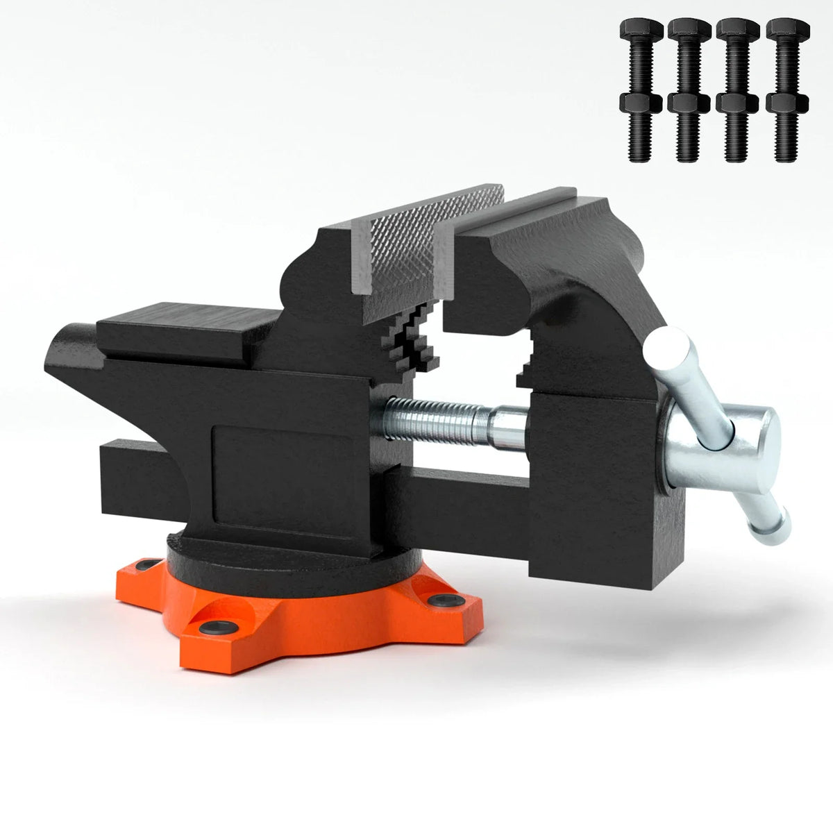 Cast Iron Bench Vise, 4.5"/6"/6.5" — Swivel Base with Anvil