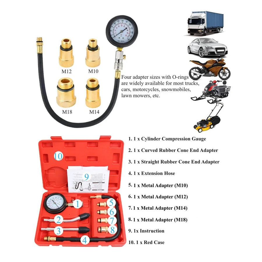 Engine Compression Tester Gauge - Automotive Workshop Diagnostic Tool
