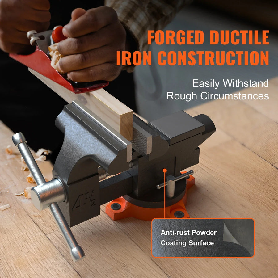Cast Iron Bench Vise, 4.5"/6"/6.5" — Swivel Base with Anvil