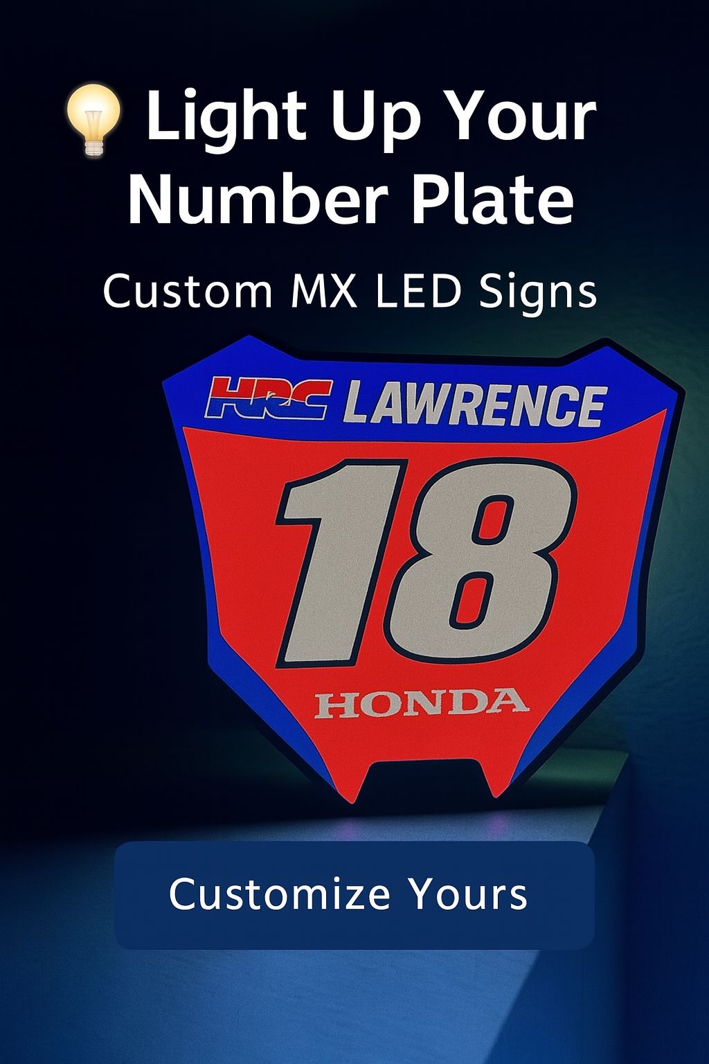 Custom MX LED Number Plate – Personalized 9.5" Motocross Light Box Wall Sign