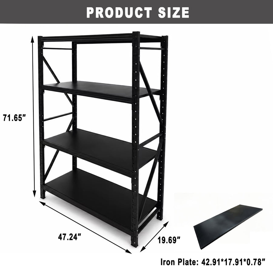 Metal Storage Shelving Unit, 4-Tier 6000LBS Adjustable Garage Shelving Rack, 47.24" W x 19.69" D x 71.65" H, Steel Storage Shelf Organizer for Garage, Workshop, Basement, Pantry